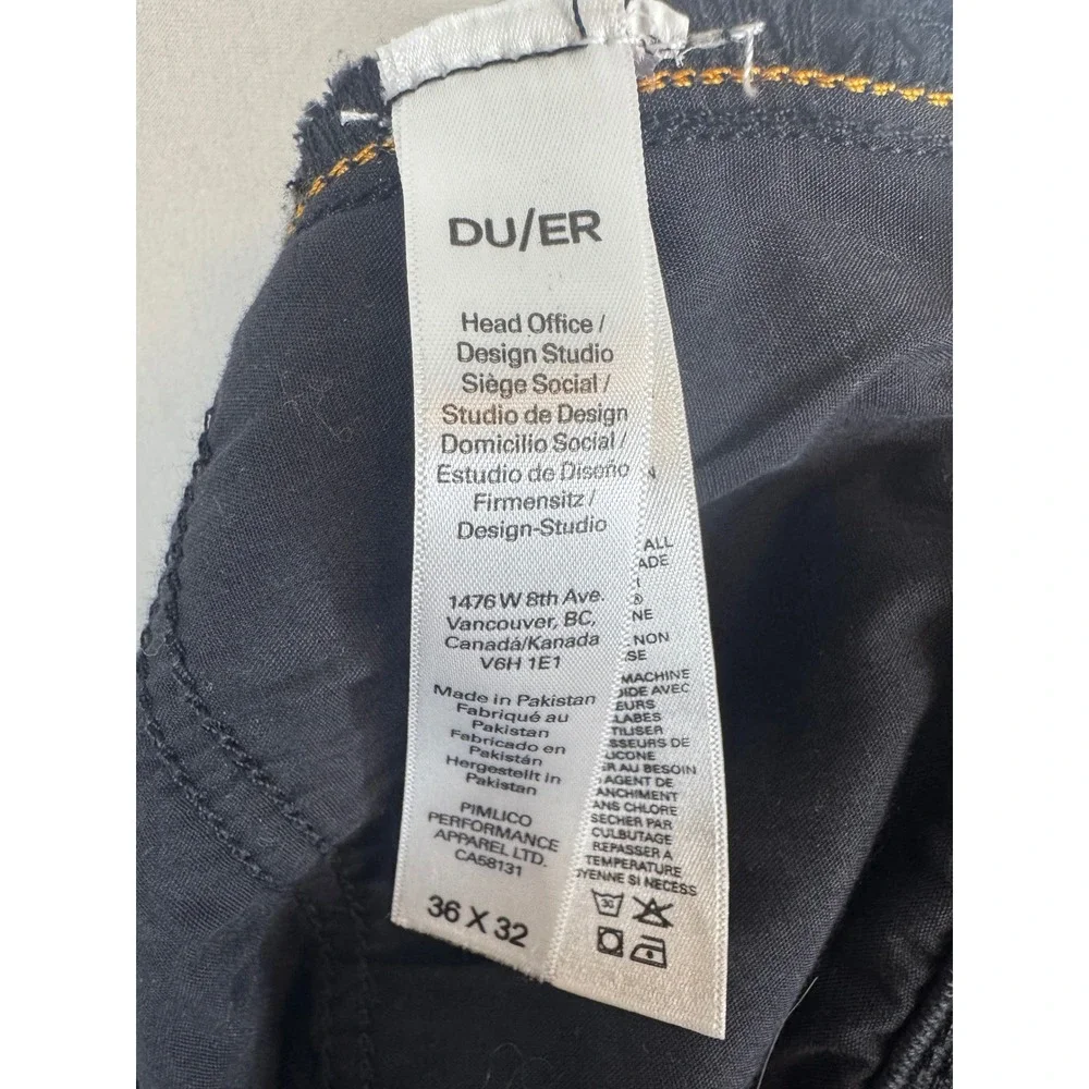 DU/ER L2X Relaxed Taper Performance Denim Jeans Black 36x32 COOLMAX